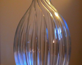 Medium Clear Ribbed Glass Ornament Hand Blown and Sculpted by Jenn Goodale
