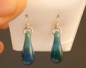 Small Teal Glass Droplet Earrings Hand Sculpted by Jenn Goodale