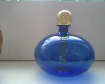 Colbalt Blue Glass Perfume Bottle with Amber Glass Stopper Hand Sculpted by Jenn Goodale