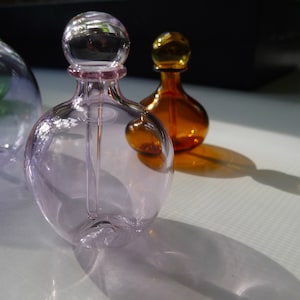 Transparent Pink Glass Perfume Bottle with Stopper Hand Blown by Jenn Goodale