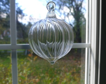 Small Clear Ribbed Glass Ornament Hand Blown by Jenn Goodale