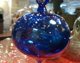 Ex Small Blue Snow Capped Hand Blown Glass Ornament by Jenn Goodale