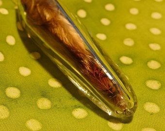 One Hand Blown Glass Pendant with Feathers Inside - Hand Sculpted by Jenn Goodale