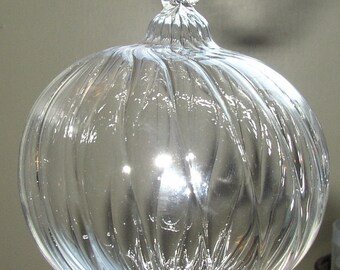 Small Clear Ribbed Glass Ornament Hand Blown by Jenn Goodale