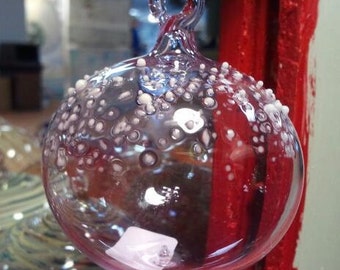 Ex Small Pink Snow Capped Hand Blown Glass Ornament by Jenn Goodale
