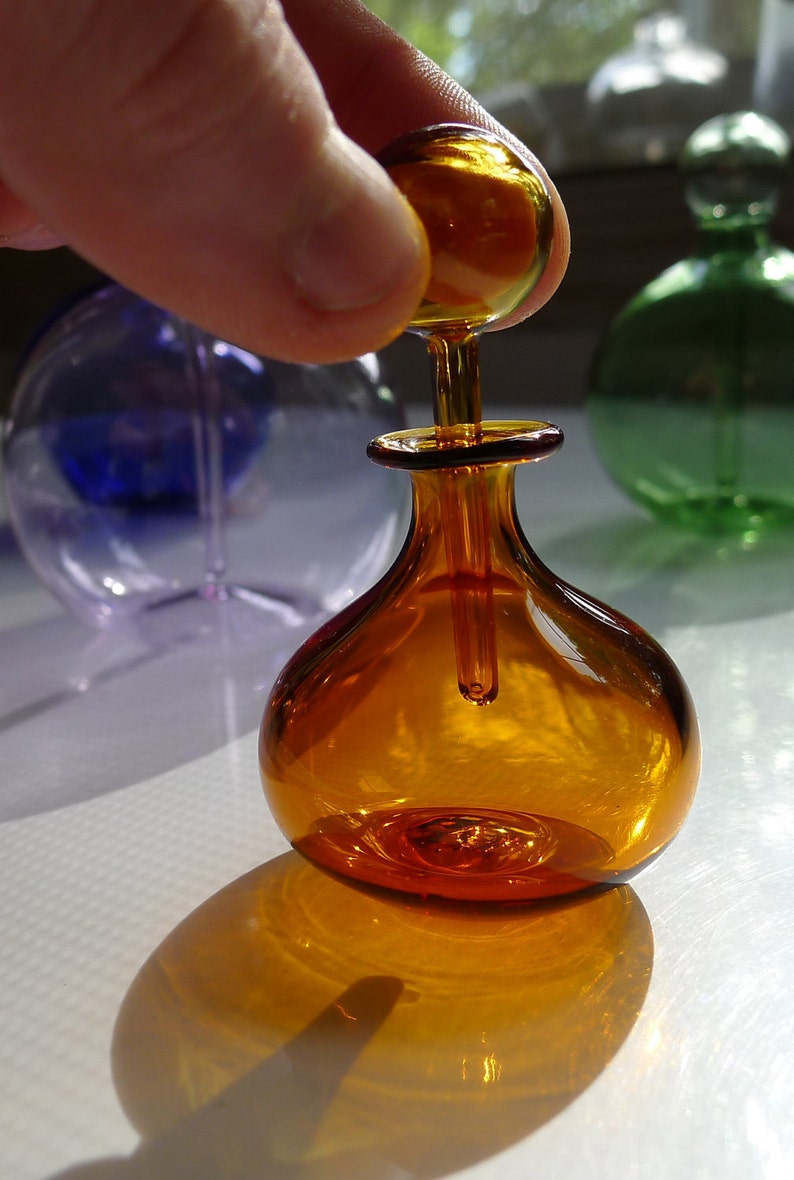 Transparent Amber Glass Perfume Bottle with Stopper Hand Blown by Jenn Goodale image 2