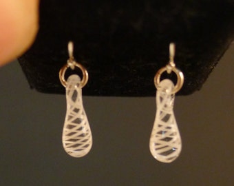 Small White Striped Glass Droplet Earrings Hand Sculpted by Jenn Goodale