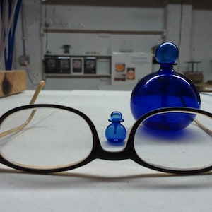 MINIATURE Transparent Colbalt Blue Glass Perfume Bottle with Stopper Hand Blown by Jenn Goodale