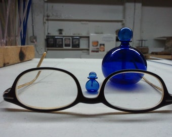 MINIATURE Transparent Colbalt Blue Glass Perfume Bottle with Stopper Hand Blown by Jenn Goodale