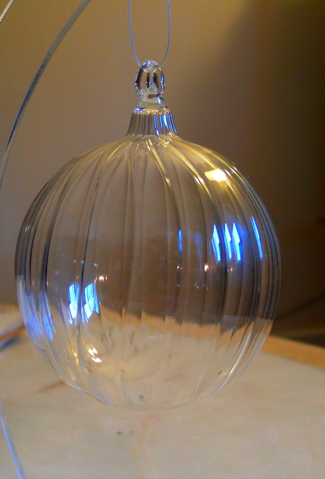 Medium Clear Ribbed Glass Ornament Hand Blown and Sculpted by Etsy