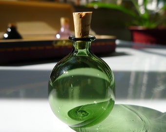 Small Green Glass Bottle with Cork Hand Blown by Jenn Goodale