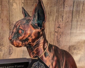 Estátua de gato Sphynx impressa em 3D: Decoração para casa, presente em memória de animal de estimação