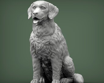 3D Printed Golden Retriever Figurine: Silk PLA Dog Statue