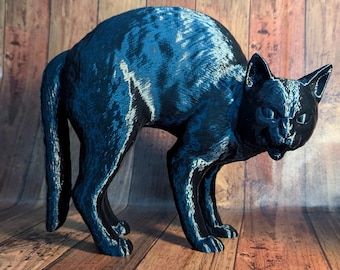 Estatueta de gato sibilando impressa em 3D: Enfeite de bruxa para o Halloween