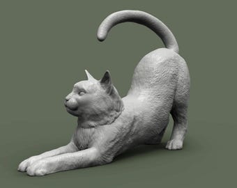 Estatueta de gato se espreguiçando impressa em 3D: Decoração de Halloween para casa