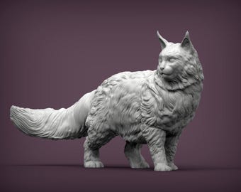 Gato Maine Coon em pé - Impresso em 3D - Para amantes de gatos, ornamento, homenagem, presente