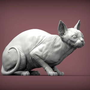 Sphynx Cat - sitting low - Figurine Statue - 3D Printed Memorial Ornament for Cat Lovers & Unique Gift Idea