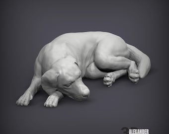 Estatueta de Labrador Dormindo Impressa em 3D: Ornamento Memorial para Cães