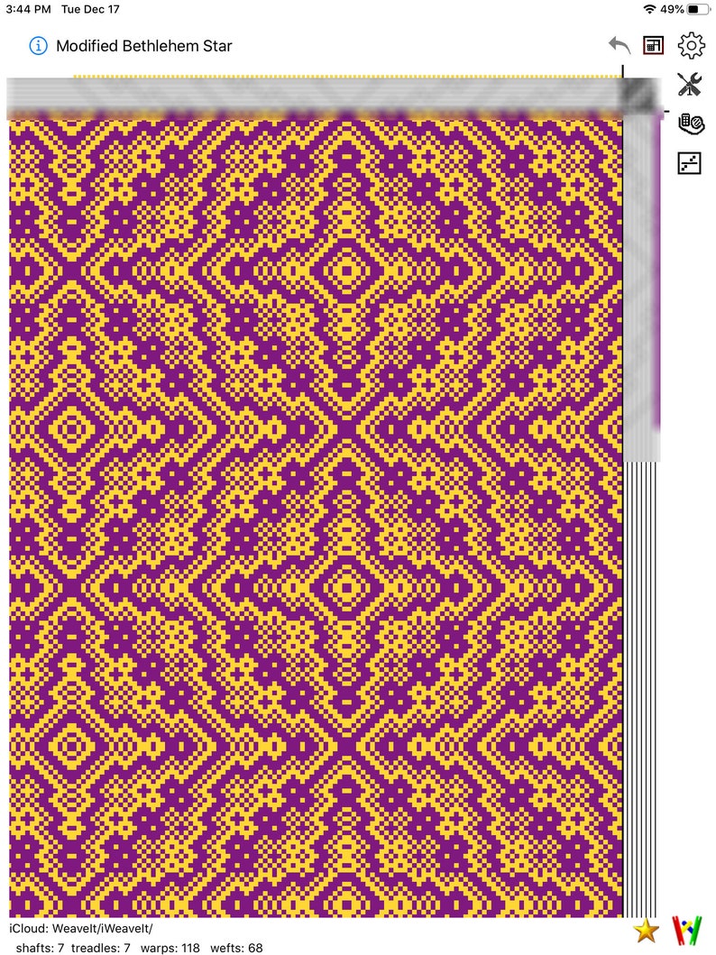 Modified Bethlehem Star Weaving Pattern 8 shaft 24 EPI pattern Weaving Draft Weaving Information Format WIF image 4