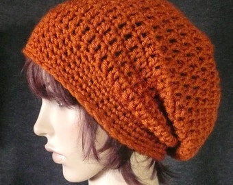 Long Slouchy Beanie in Rust Orange