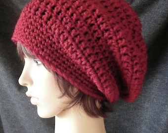 Longer Slouchy Beanie in Cranberry Red