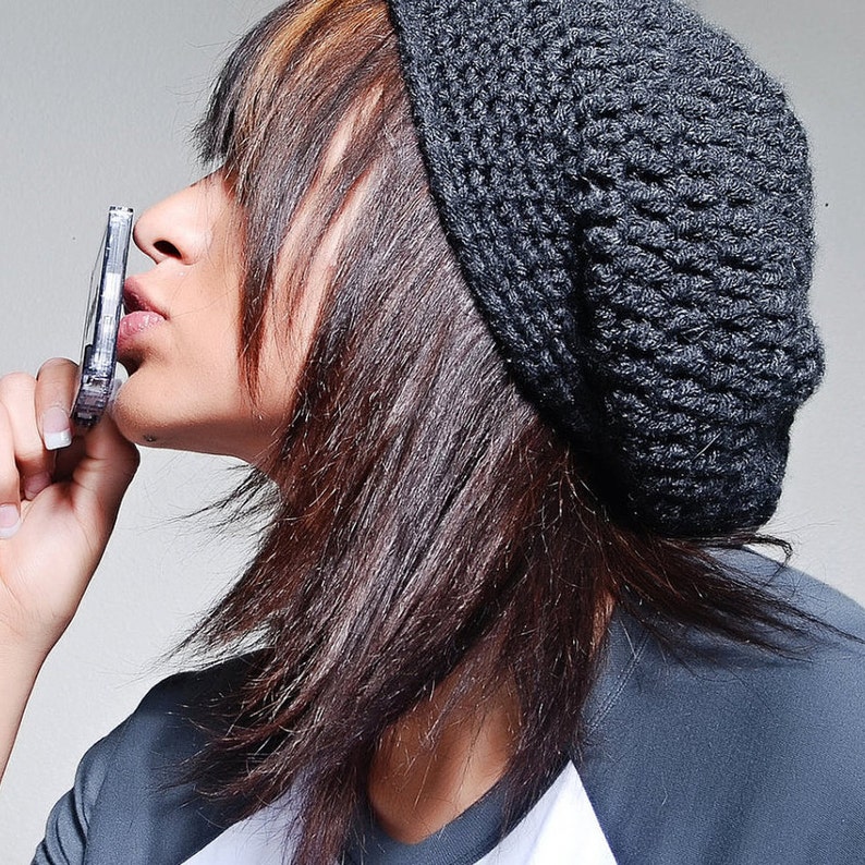 Shorter Slouchy Beanie in Charcoal Gray Heather image 1