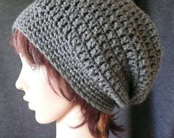Long Slouchy Beanie in Medium Charcoal Gray