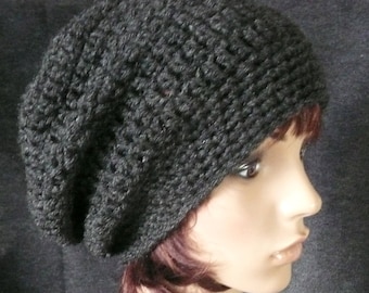 Long Slouchy Beanie in Dark Charcoal Gray