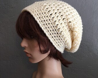 Long Slouch Beanie in Fisherman White