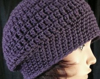 Shorter Slouchy Beanie in Purple Eggplant