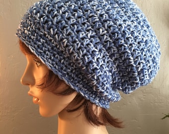 Long Slouchy Beanie in Faded Denim Blue