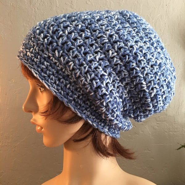 Long Slouchy Beanie in Faded Denim Blue