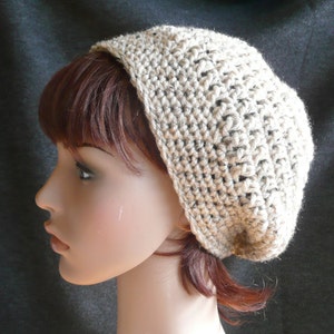Shorter Slouchy Beanie in Oatmeal - Beige Tweed, light and soft