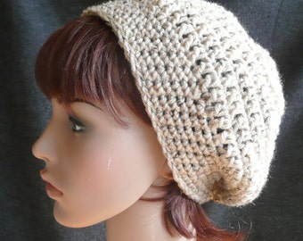 Shorter Slouchy Beanie in Oatmeal - Beige Tweed, light and soft