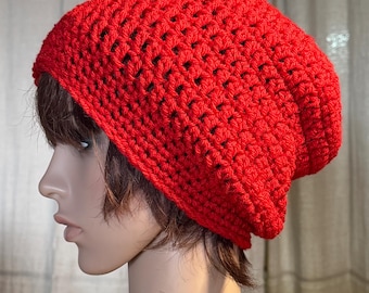 Longer Slouchy Beanie in Scarlet Red