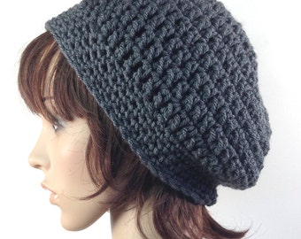 Shorter Slouchy Beanie in Charcoal Gray - Grey Hat