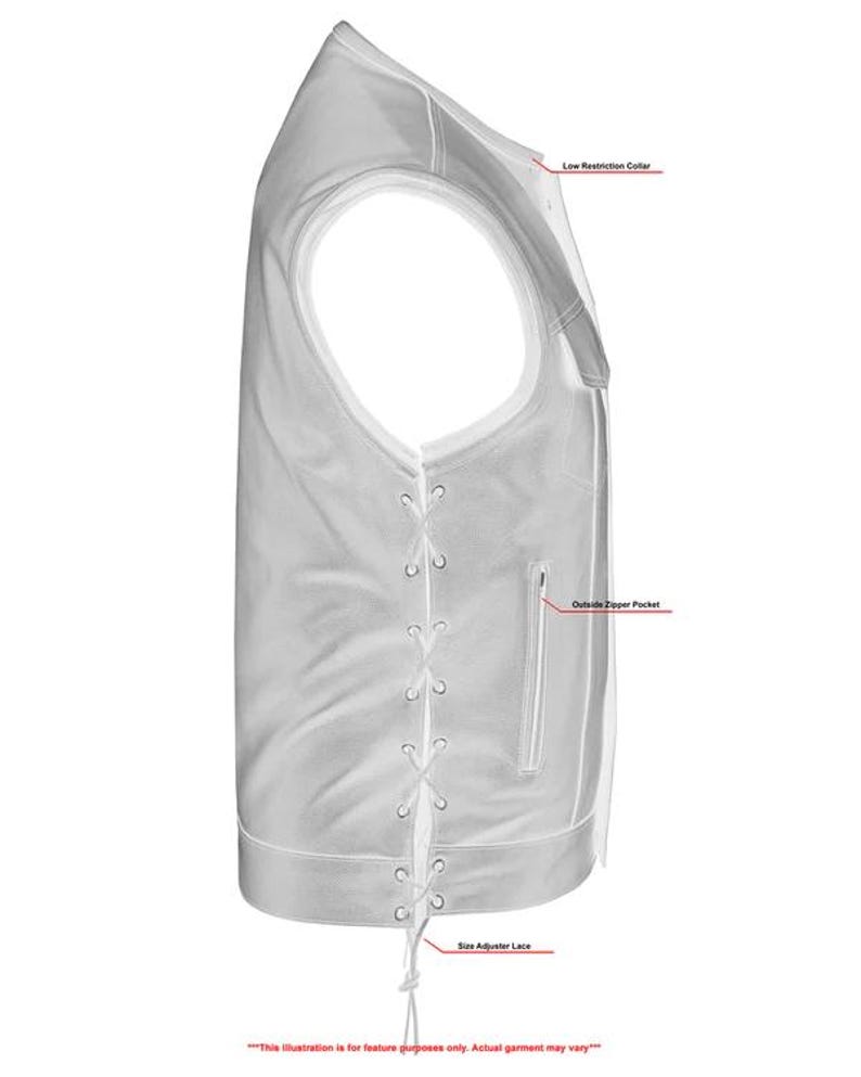 Puede incluir: Un chaleco de cuero blanco con la espalda de encaje, un bolsillo con cremallera y un cuello de baja restricci&oacute;n. "Esta ilustraci&oacute;n es solo para fines de presentaci&oacute;n. La prenda real puede variar."