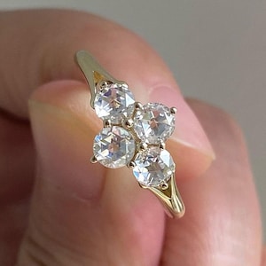 Four Stone Cluster Wedding Ring, Round Rose Cut Moissanite Engagement Ring, 14K Solid Gold Split Shank Anniversary Bridal Promise Gift Ring