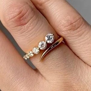 Open Cuff Swirl Wedding Band, Half Eternity Adjustable Band, Round Cut Moissanite Engagement Ring, 14K Yellow Gold Open Diamond Bypass Ring