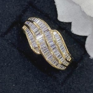 Channel Set Wedding Band, Multi Row Stackable Band, Baguette Cut Moissanite Engagement Ring, 14K Yellow Gold Half Eternity Anniversary Band