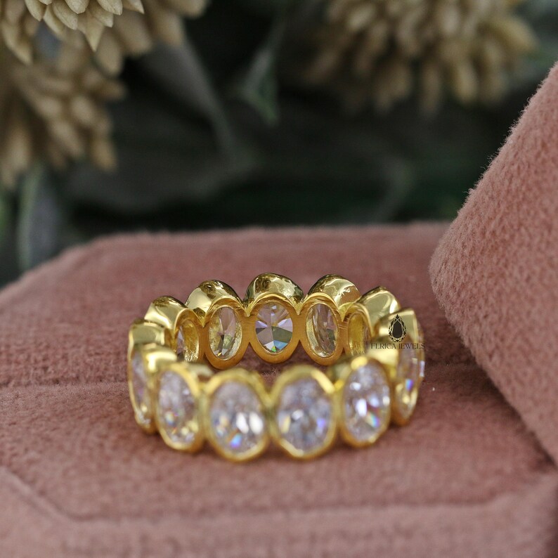 Bezel Set Band in 14K Solid Yellow Gold, Full Eternity Wedding Band ...