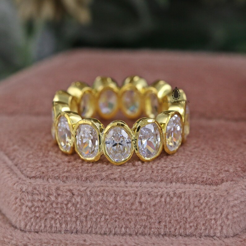 Bezel Set Band in 14K Solid Yellow Gold, Full Eternity Wedding Band ...