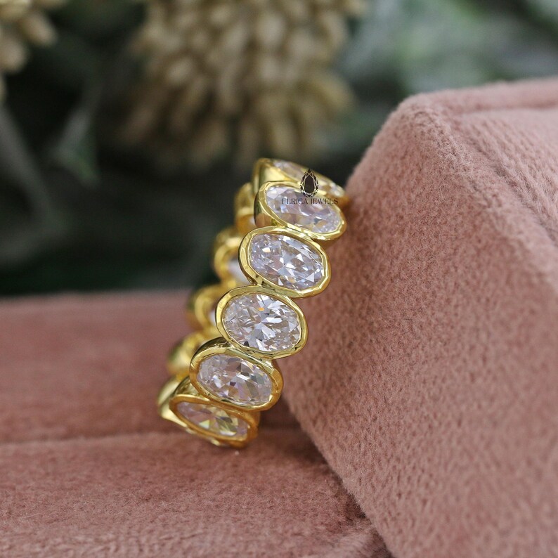 Bezel Set Band in 14K Solid Yellow Gold, Full Eternity Wedding Band ...