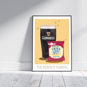 Impresión combinada de Guinness y Bacon Fries - El maridaje perfecto / Cartel irlandés / Impresiones A5, A4 y A3