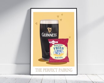 Impressão de Batatas Fritas com Guinness e Bacon: Arte de Parede para Bar em Casa Irlandesa