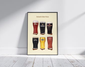 Stampa artistica di pinte di birra irlandese / Decorazione bar irlandese