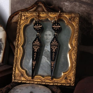 Black and Gold Etruscan Revival Greek Revival Inspired Victorian Style Laser Cut Acrylic Earrings