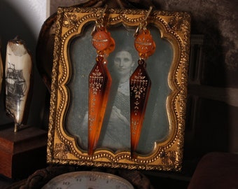 Faux Tortoiseshell Piqué and Gold Etruscan Revival Greek Revival Inspired Victorian Style Laser Cut Acrylic Earrings