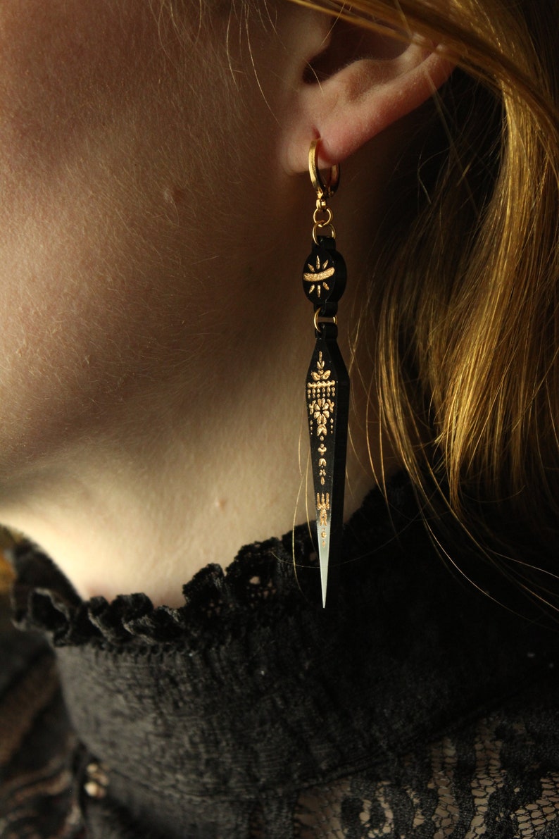 Black and Gold Etruscan Revival Greek Revival Inspired Victorian Style Laser Cut Acrylic Earrings image 4