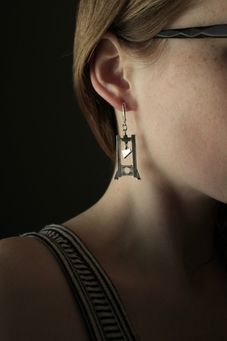 Guillotine Earrings Recycled Sterling Silver image 1
